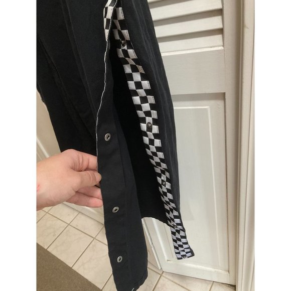 Vans Black Wide Leg Checkerboard Taping Pants Jean Button Up Legs Womens Size 30 - Picture 8 of 9